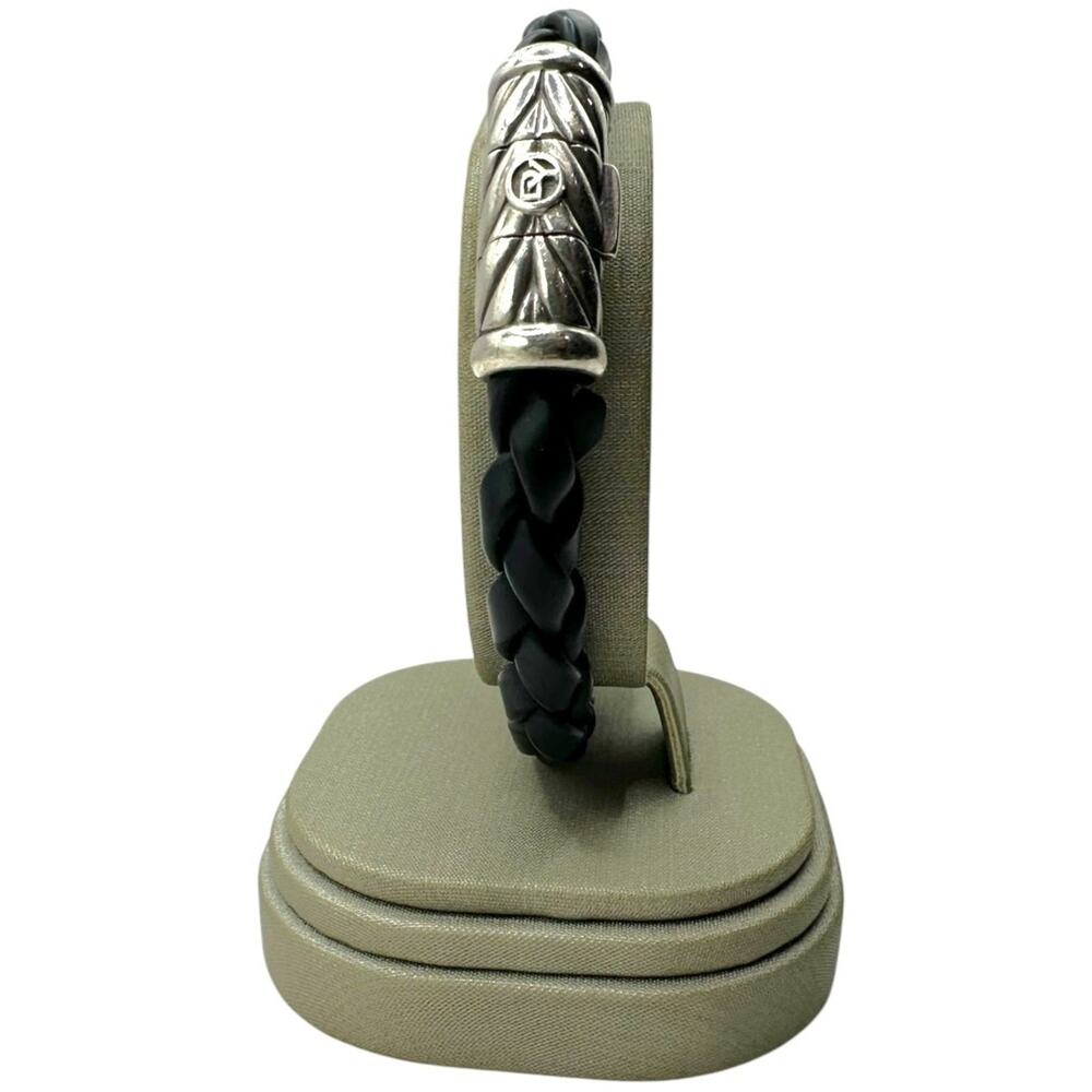 925 Sterling Silver Chevron Braided Leather David Yurman Bracelet (19934)